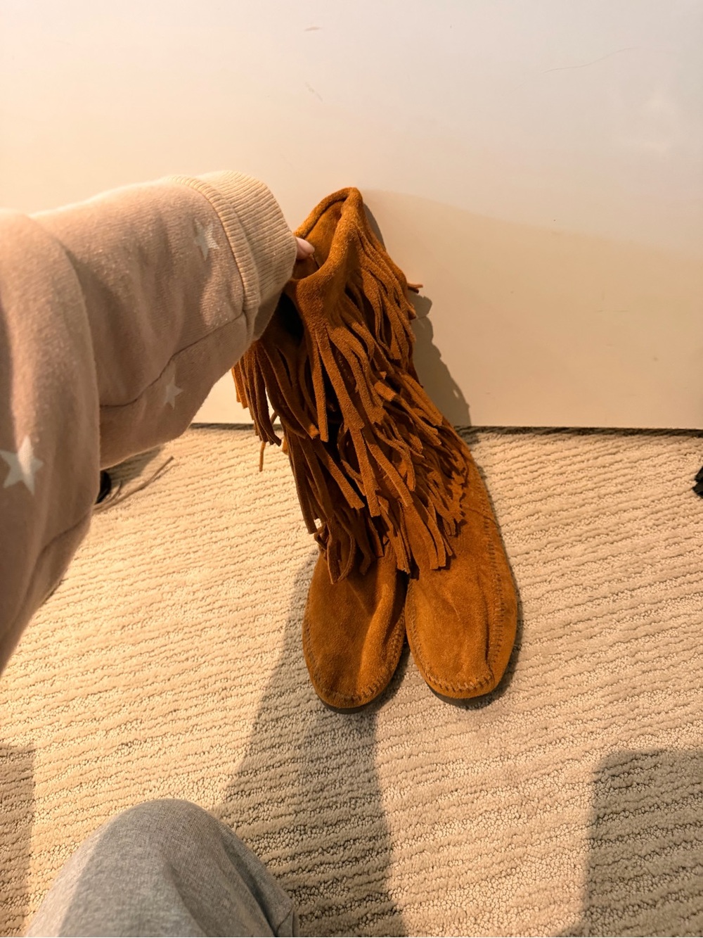 Nordstrom Suede Fringe Moccasin Boots - Tan Brown